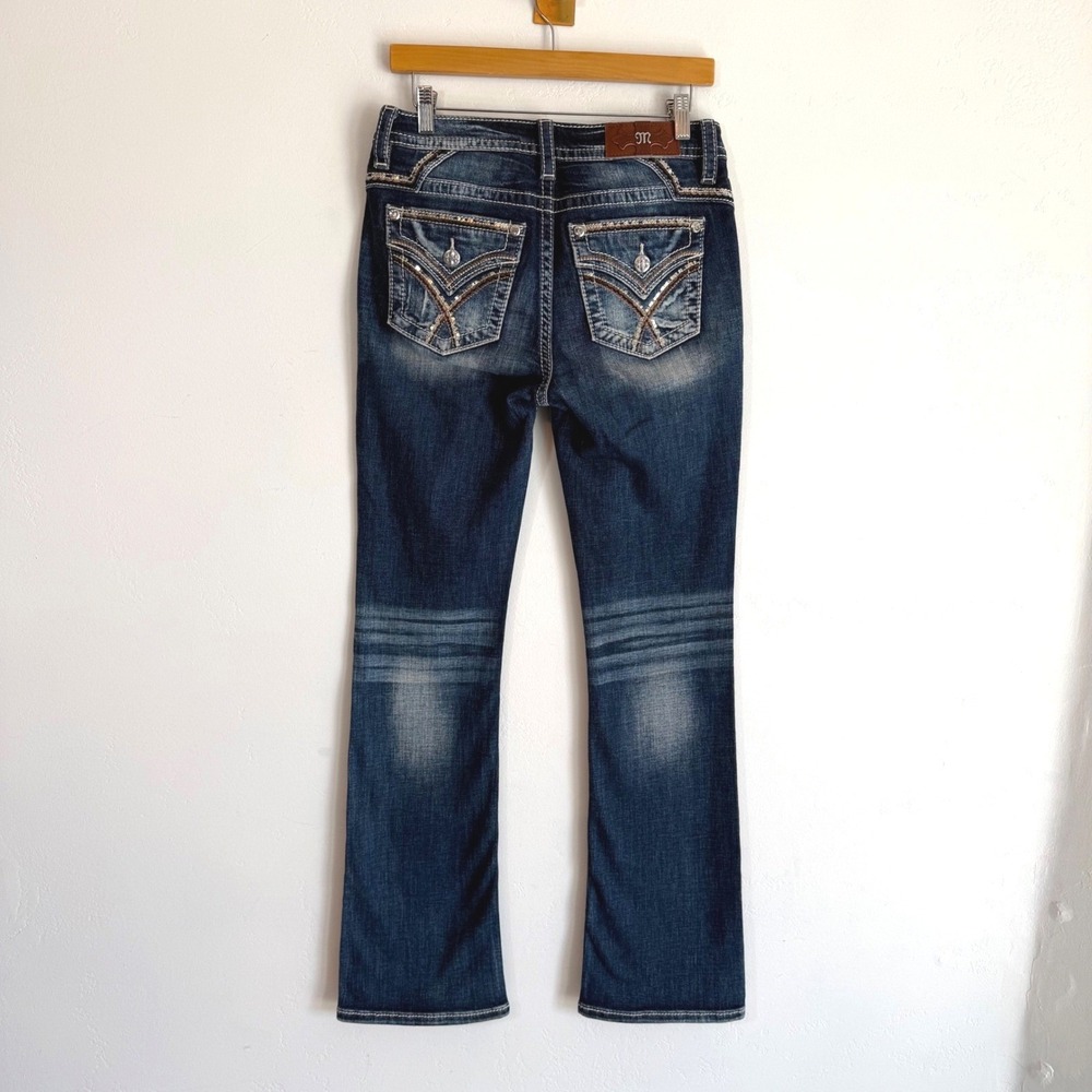 Miss Me Mid-Rise Bootcut Jeans Medium Wash Embellished Y2K Western McBling 28